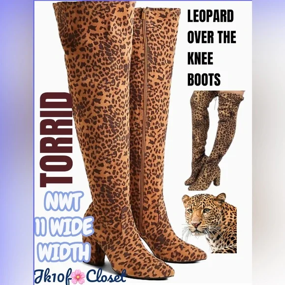 ๐ NEW IN BOX TORRID Sz 11 WIDE WIDTH LEOPARD FAUX SUEDE OVER THE KNEE BOOTS - Picture 1 of 10